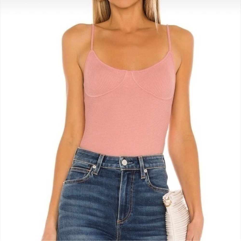 525 America Knit‎ Cropped Bralette Stretch Ribbed Tank Top Pink Extra Small